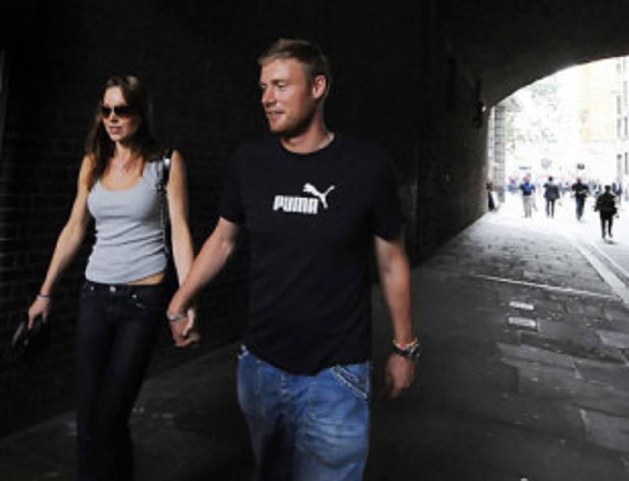Andrew Flintoff and wife Rachael walk through the streets, London, August 24, 2009