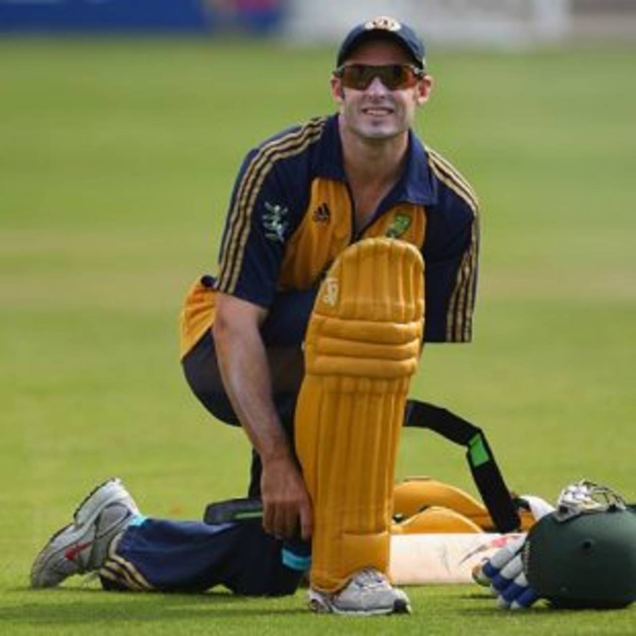 Michael Hussey pads up for a net session ahead of the second ODI against England, Lord's, September 5, 2009