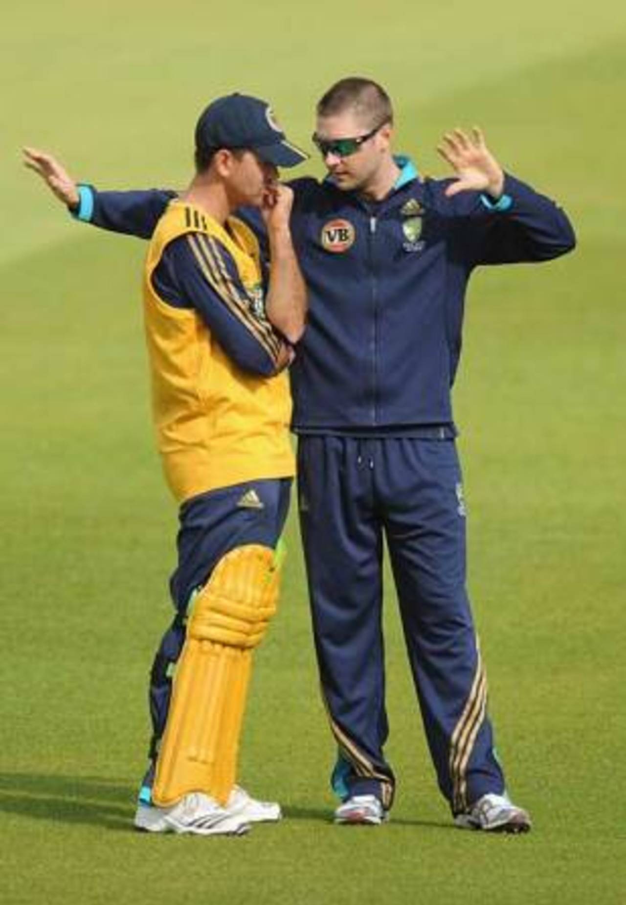 Two captains: Michael Clarke and Ricky Ponting in discussion during training, Trent Bridge, September 14, 2009