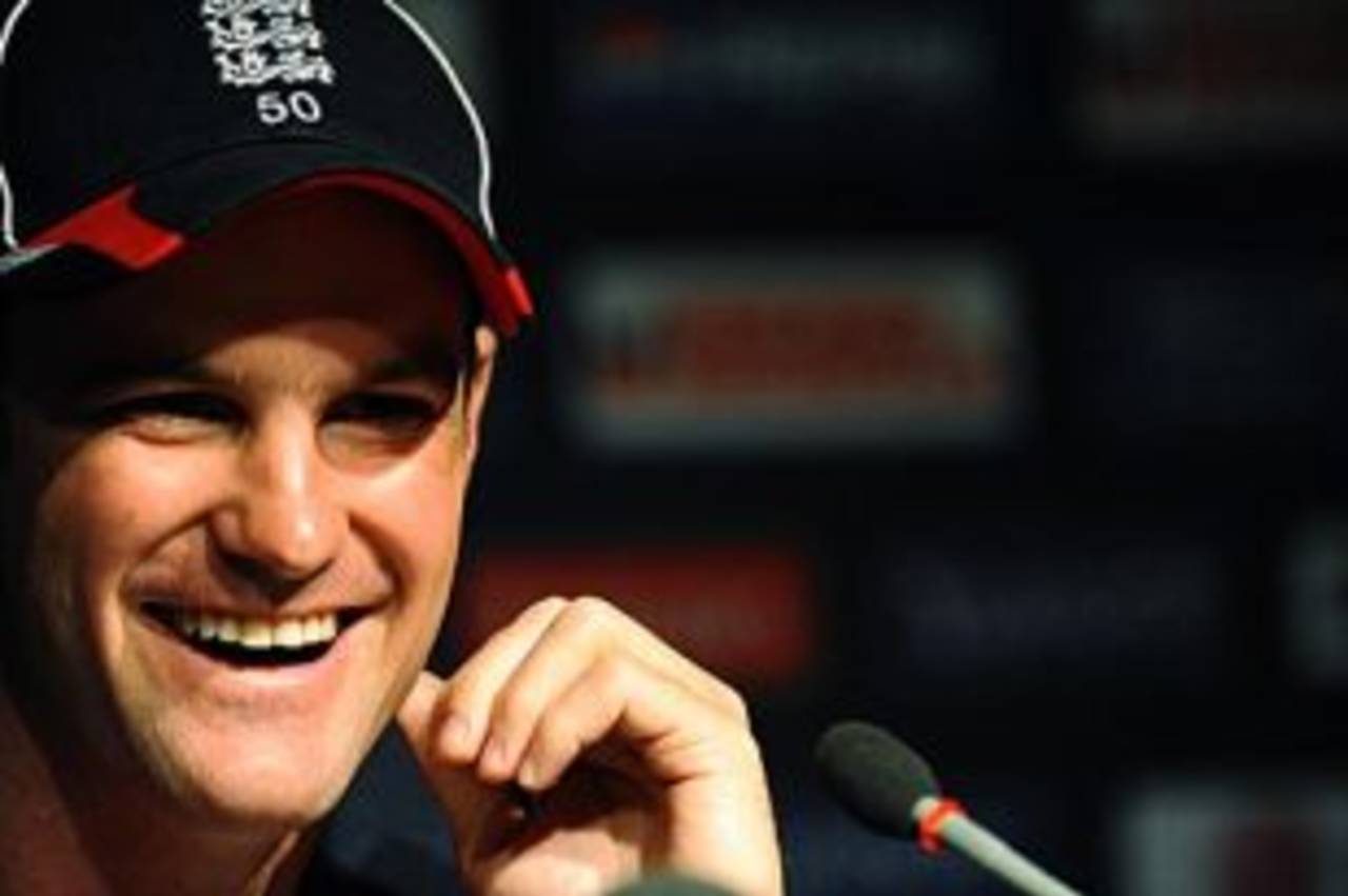 Andrew Strauss has something to smile about during a press conference, Johannesburg, September 23, 2009