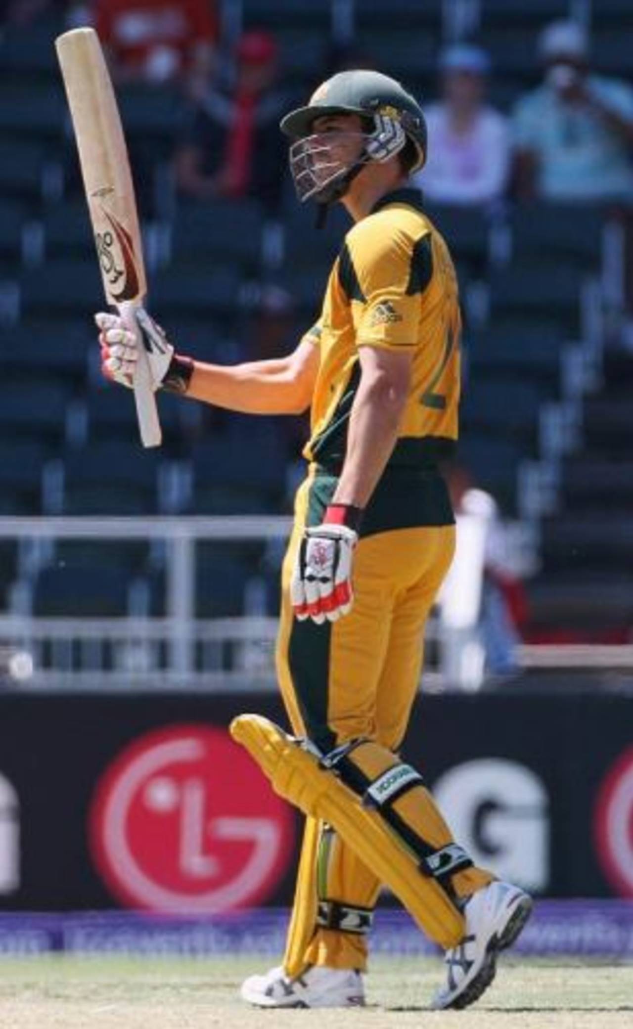 Mitchell Johnson acknowledges the applause for his half-century, Australia v West Indies, ICC Champions Trophy, Group A, Johannesburg, September 26, 2009