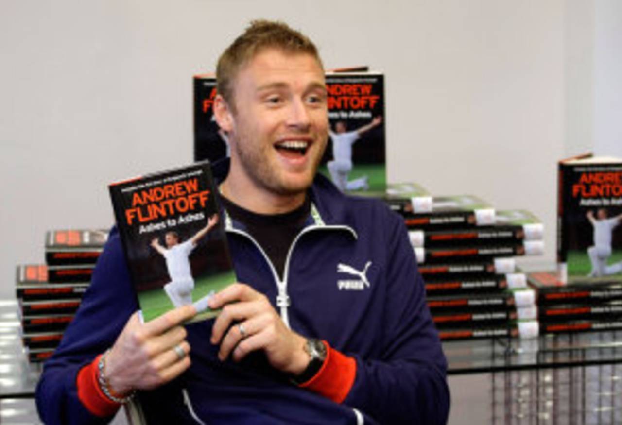 Andrew Flintoff with his new book <i>Ashes to Ashes</i>, London, September 28, 2009