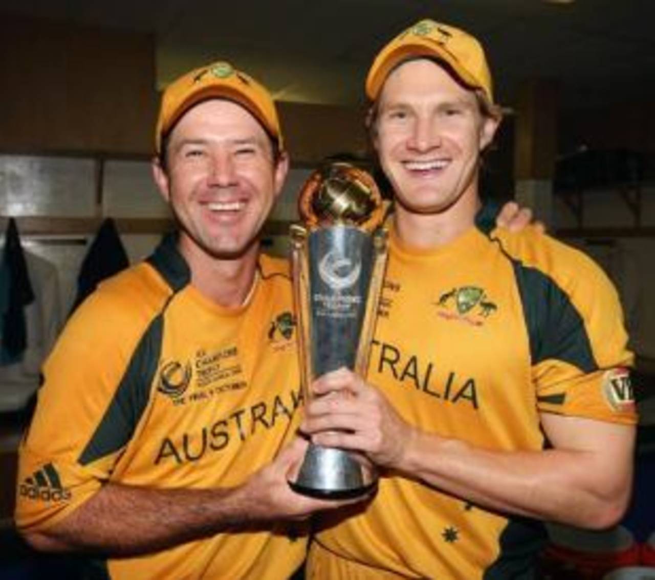 Ricky Ponting and Shane Watson celebrate with the Champions Trophy, Australia v New Zealand, Champions Trophy final, Centurion, October 5, 2009