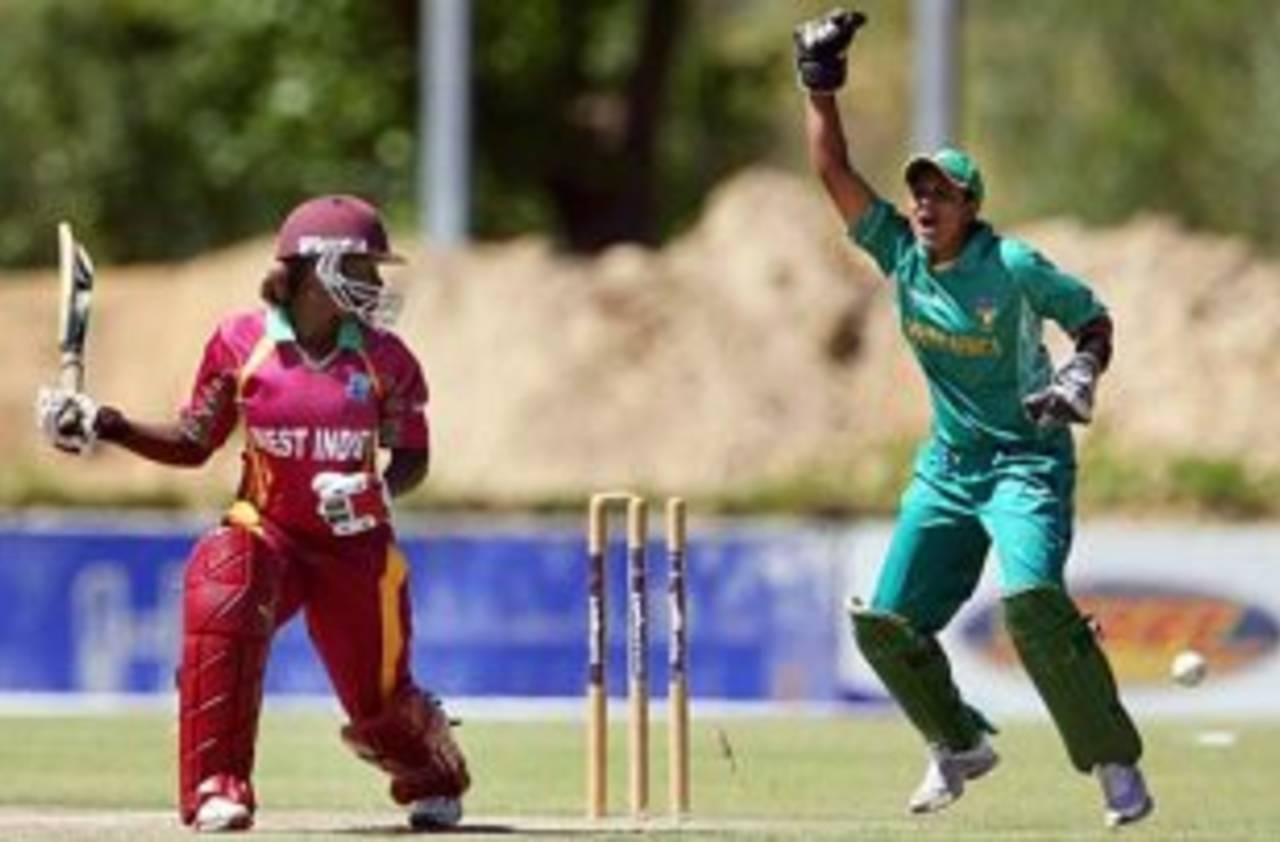 Trisha Chetty celebrates after West Indies' Shanel Daley is bowled in the third ODI&nbsp;&nbsp;&bull;&nbsp;&nbsp;Getty Images