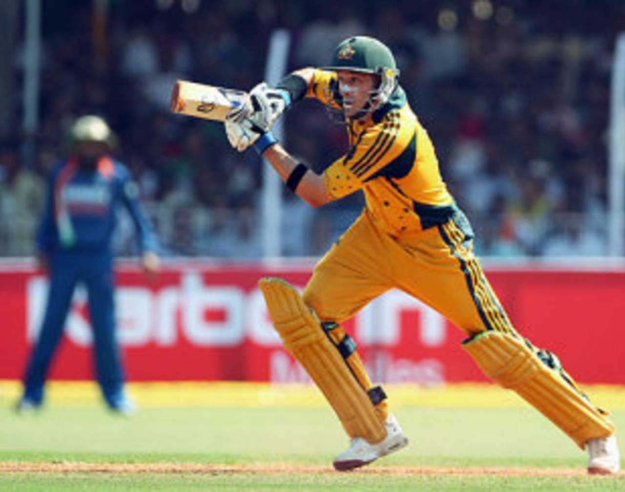 Michael Hussey punches it straight down the ground, India v Australia, 1st ODI, Vadodara, October 25, 2009