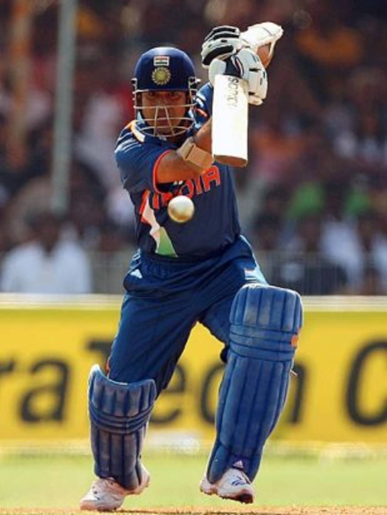 Sachin Tendulkar punches one through the off side, India v Australia, 1st ODI, Vadodara, October 25, 2009