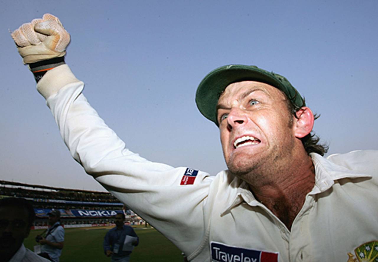 Adam Gilchrist after the victory, India v Australia, third Test, Nagpur, 4th day, October 29, 2004

