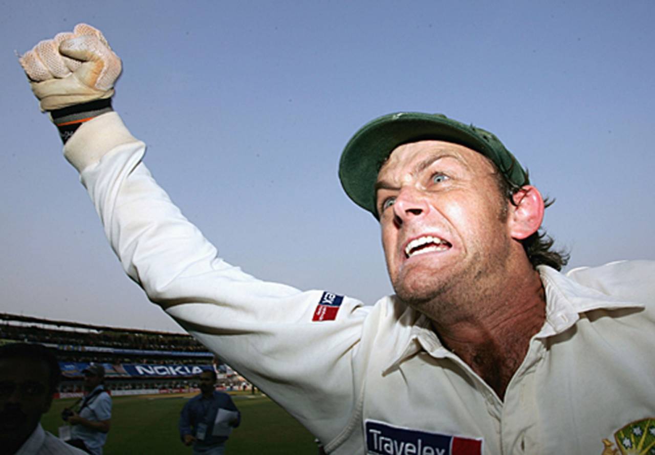Adam Gilchrist after the victory, India v Australia, third Test, Nagpur, 4th day, October 29, 2004
