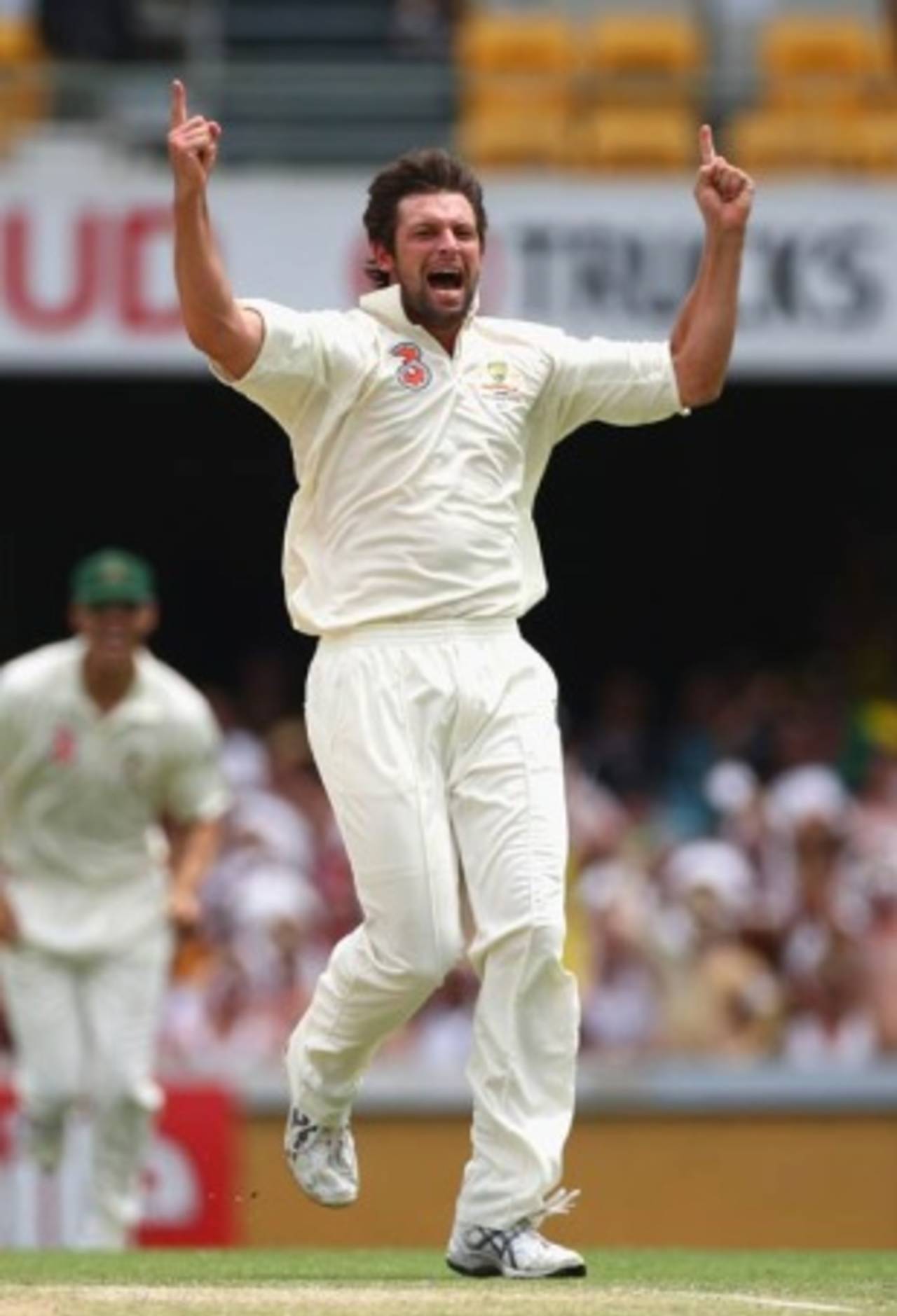 Ben Hilfenhaus celebrates the wicket of Chris Gayle, Australia v West Indies, 1st Test, Brisbane, 3rd day, November 28, 2009