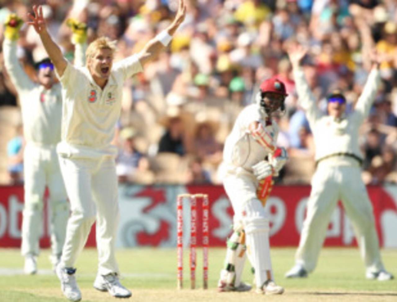 Shane Watson removes Shivnarine Chanderpaul with help from a decision review, 2nd Test, Adelaide, 4 December 2009