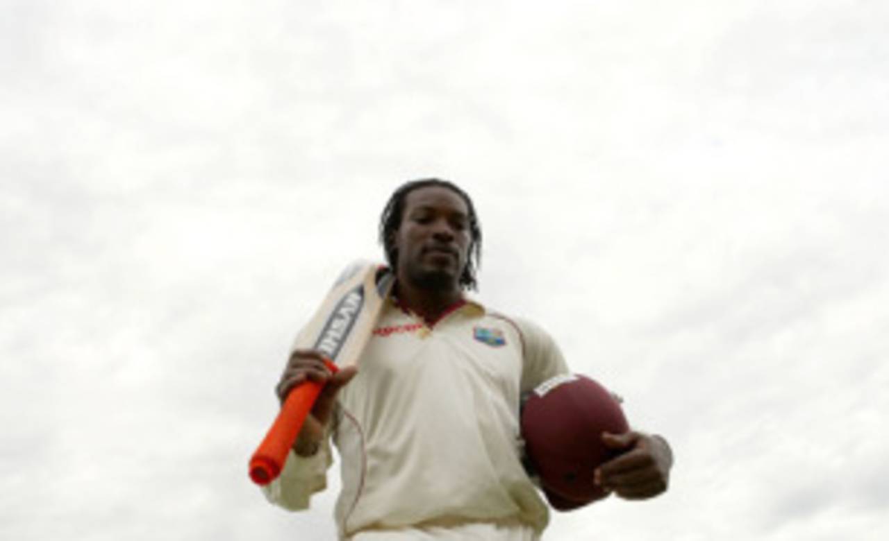 Chris Gayle walks off after his unbeaten 155 on the fourth day, Australia v West Indies, 2nd Test, Adelaide