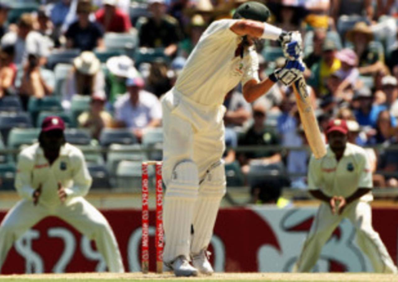 Michael Hussey edges behind for 82, Australia v West Indies, 2nd Test, Perth, 17 December, 2009