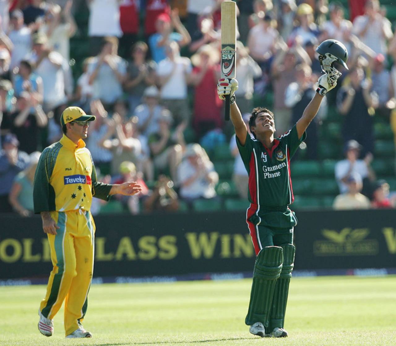 Mohammad Ashraful celebrates his century against Australia, Australia v Bangladesh, NatWest Series, Cardiff, June 18