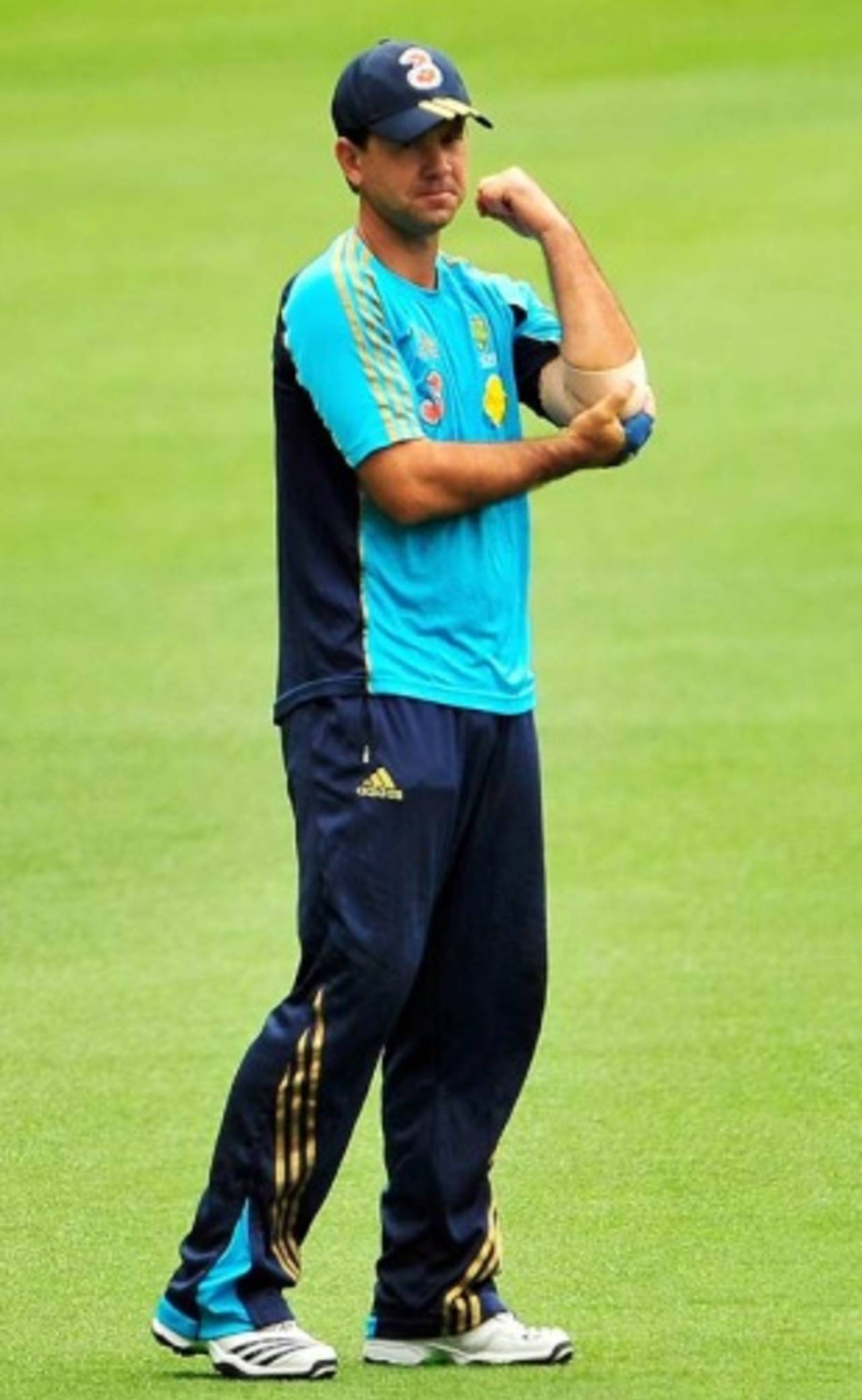 Ricky Ponting took part in Australia's fielding drills, with a strapped left elbow&nbsp;&nbsp;&bull;&nbsp;&nbsp;Getty Images