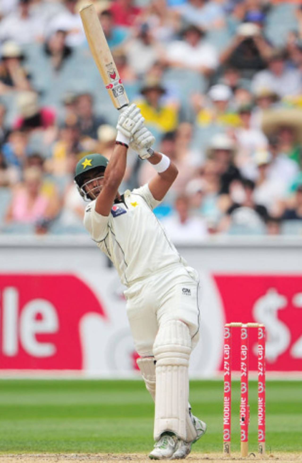 Umar Akmal hits out during his 51, Australia v Pakistan, 1st Test, Melbourne, 3rd day, December 28, 2009