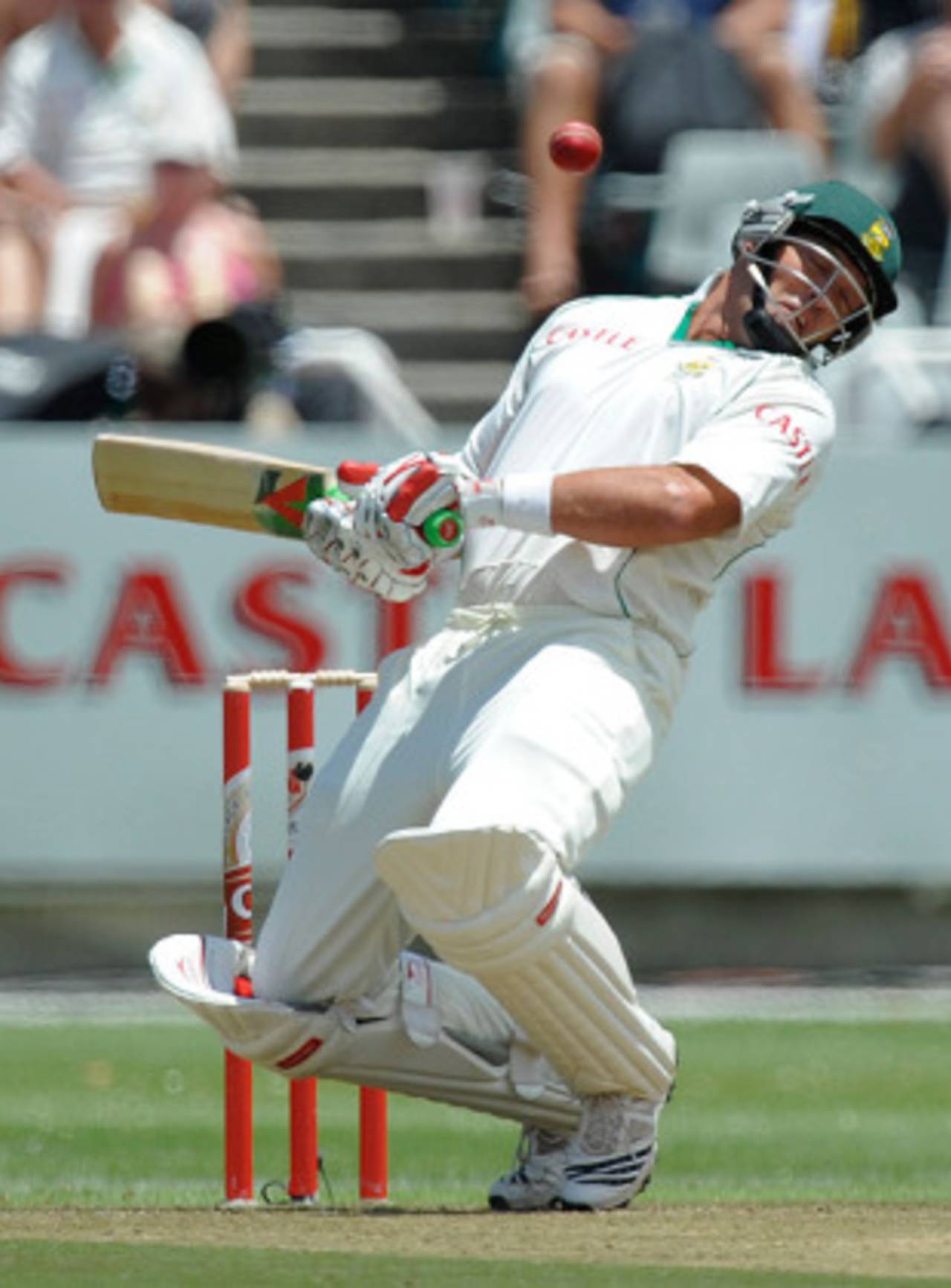 Jacques Kallis takes evasive action on the first morning at Cape Town, South Africa v England, 3rd Test, Cape Town, January 3, 2010