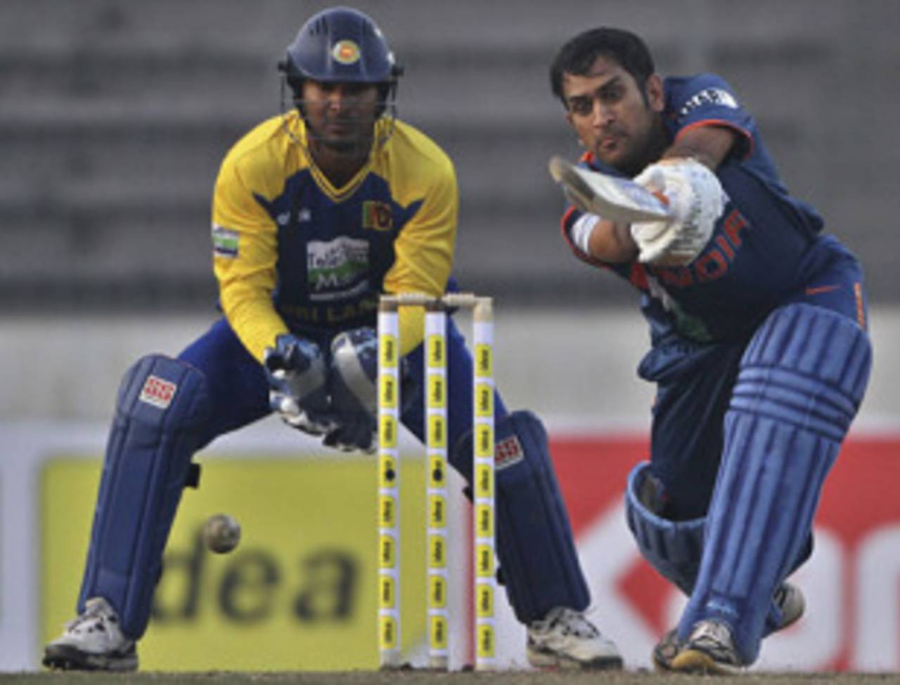 MS Dhoni works it on the off side, India v Sri Lanka, Tri-series, 2nd ODI, Mirpur, January 5, 2010