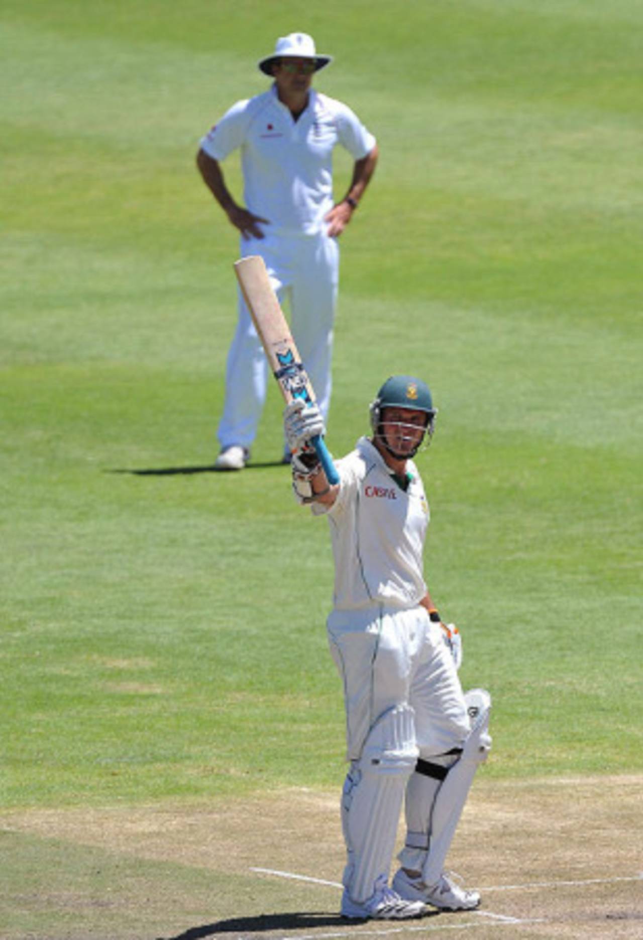Graeme Smith celebrates his half-century as Andrew Strauss looks on, South Africa v England, 3rd Test, Cape Town, January 5, 2010