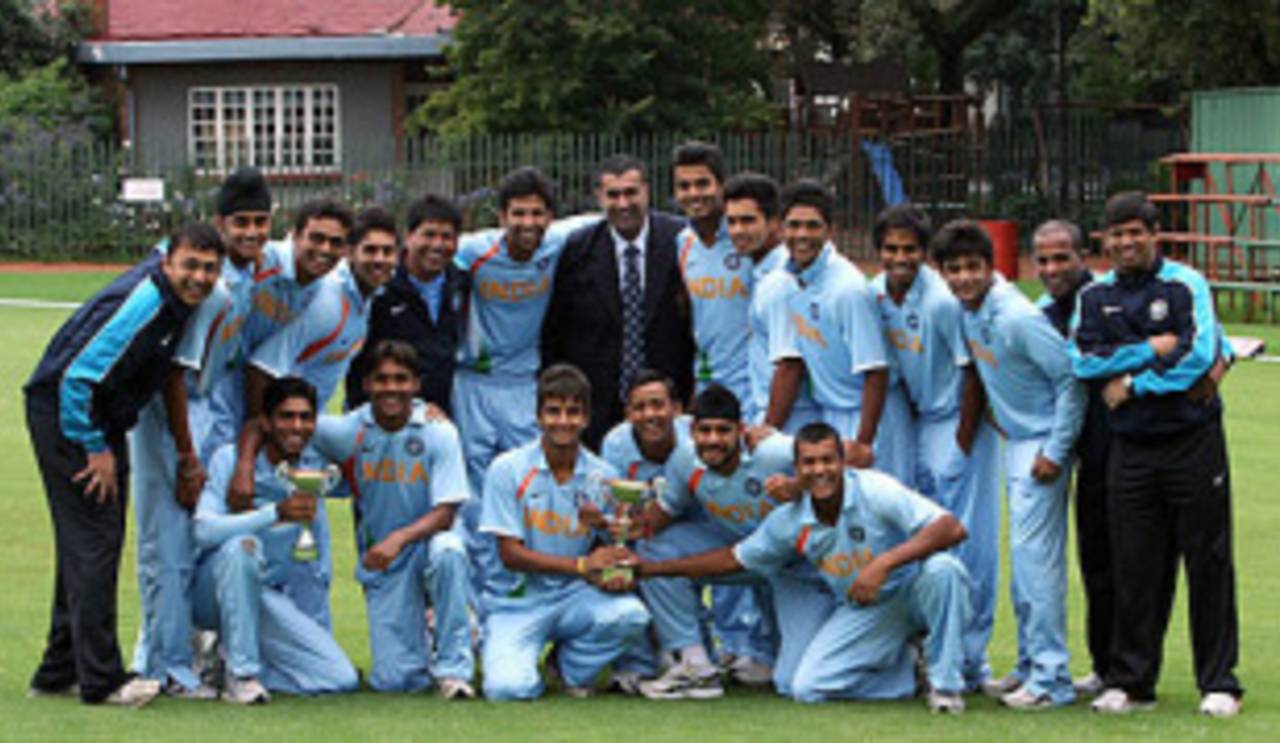 The victorious India Under-19 team after being declared winners, Tri-Nation U-19s Tournament, 2009-10