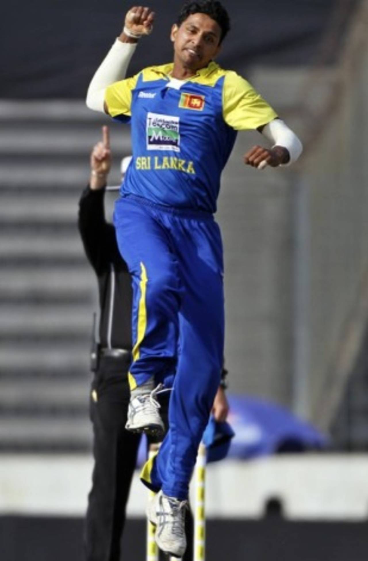 Suraj Randiv is thrilled after getting the wicket of Tamim Iqbal, Bangladesh v Sri Lanka, Tri-series, 4th ODI, Mirpur, January 8, 2010
