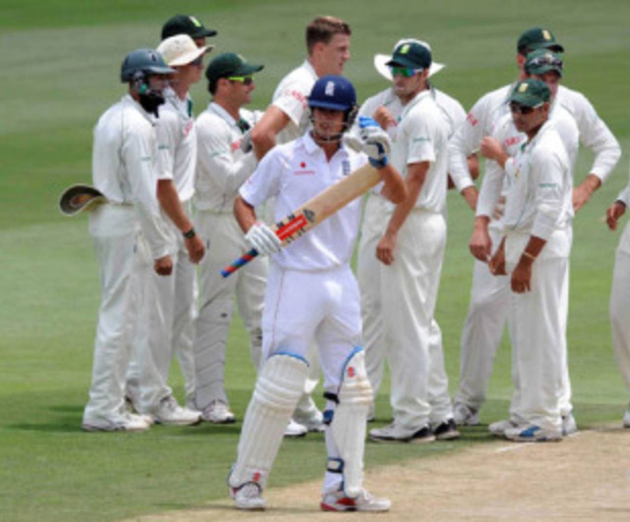 Alastair Cook asked for a review, but was eventually given out lbw, South Africa v England, 4th Test, Johannesburg, South Africa, January 14, 2010