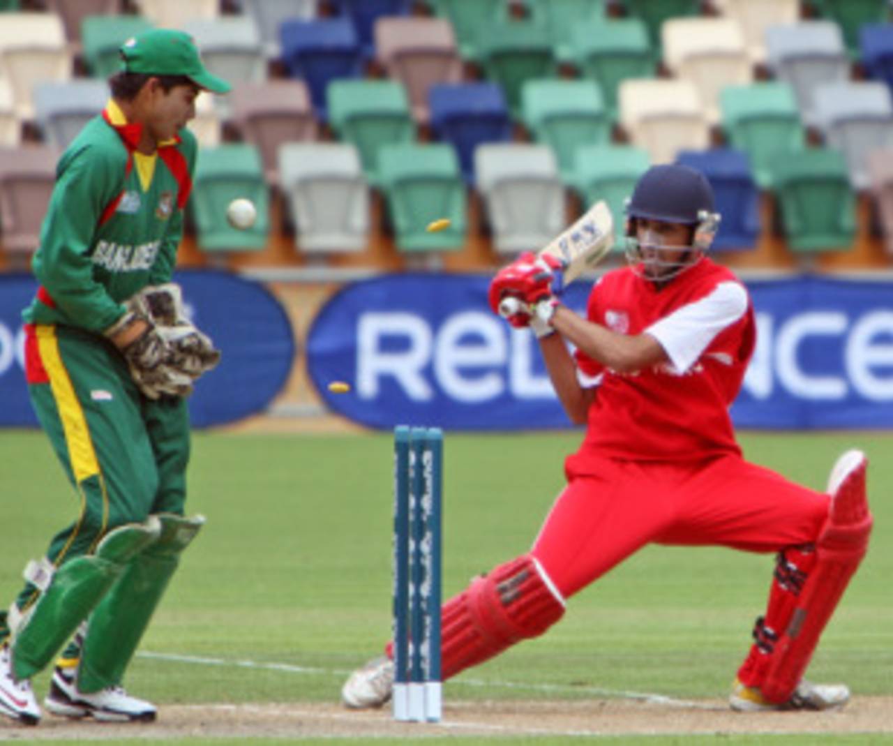 Hong Kong U19's Waqas Barkat is bowled trying to reverse-sweep, Bangladesh Under-19s v Hong Kong Under-19s, 9th Place Play-off Quarter-Final, ICC Under-19 World Cup, Napier, January 24, 2010