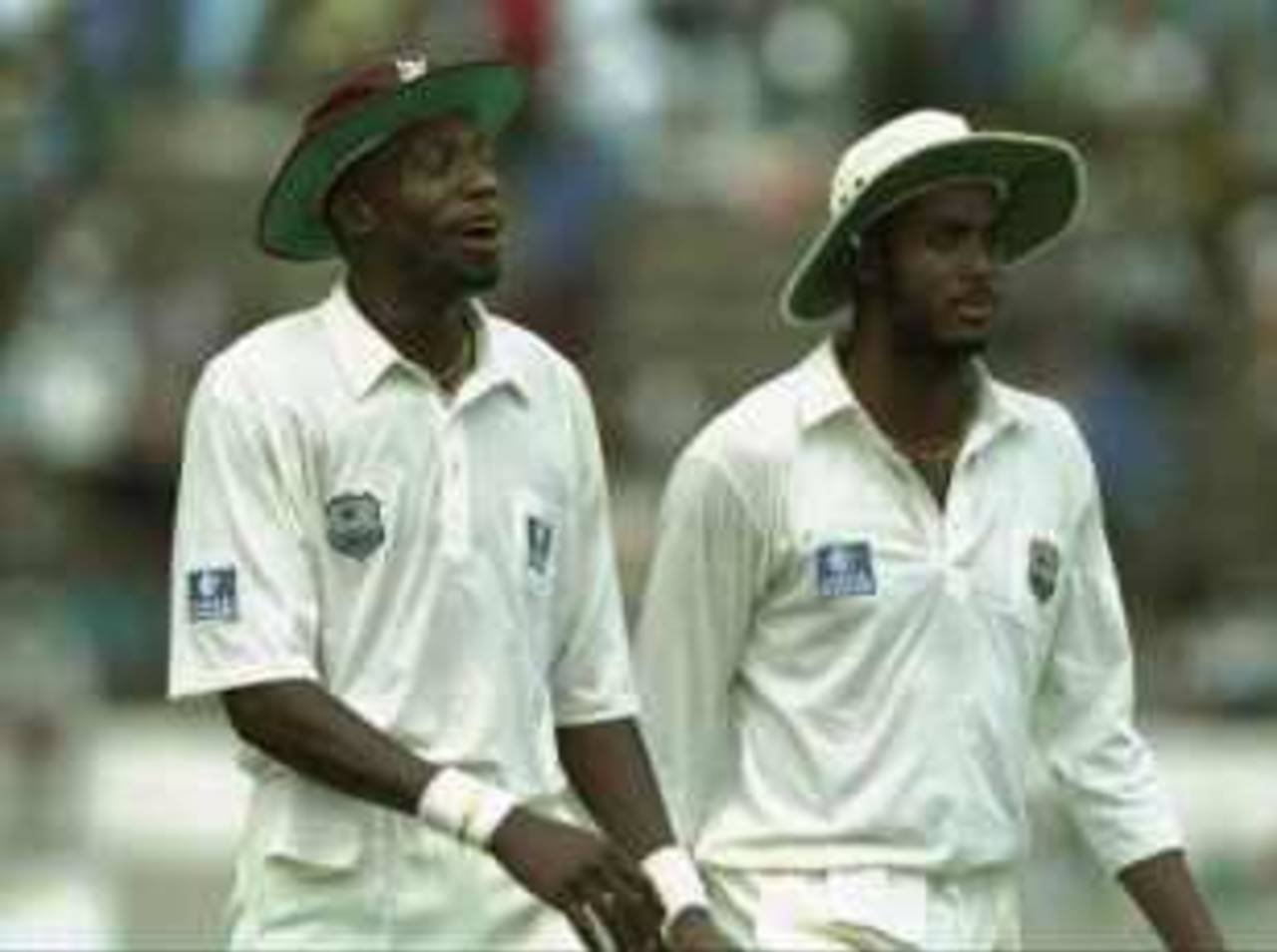 Curtly Ambrose and Courtney Walsh in the field, third Test, West Indies v Australia, Trinidad, 21 April 1995