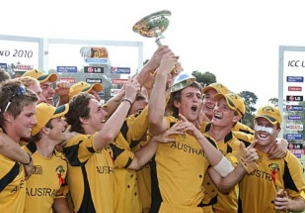 Australia celebrate beating Pakistan in the 2009-10 Under-19 World Cup, their third victory in the tournament&nbsp;&nbsp;&bull;&nbsp;&nbsp;AFP