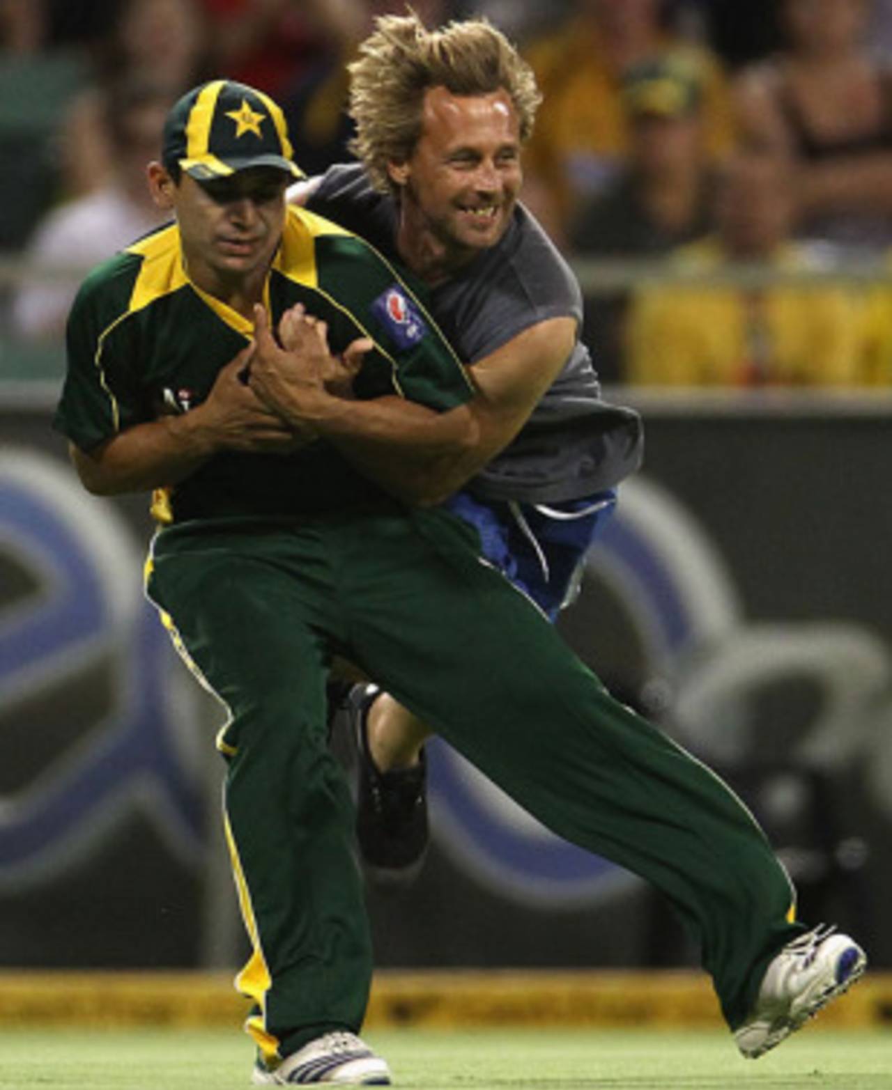 Khalid Latif was tackled to the ground during a Perth ODI last season&nbsp;&nbsp;&bull;&nbsp;&nbsp;Getty Images