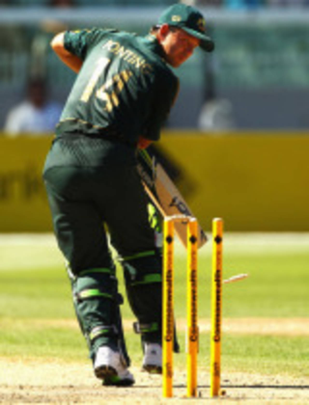 Ricky Ponting is bowled by Kieron Pollard, Australia v West Indies, 1st ODI, MCG, 7 February, 2010