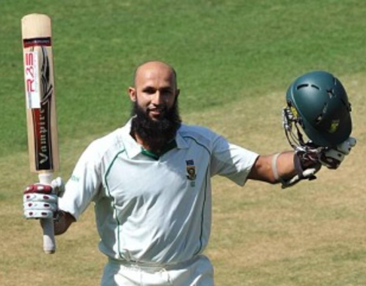 Hashim Amla celebrates his maiden double hundred, India v South Africa, 1st Test, Nagpur, 2nd day, February 7, 2010