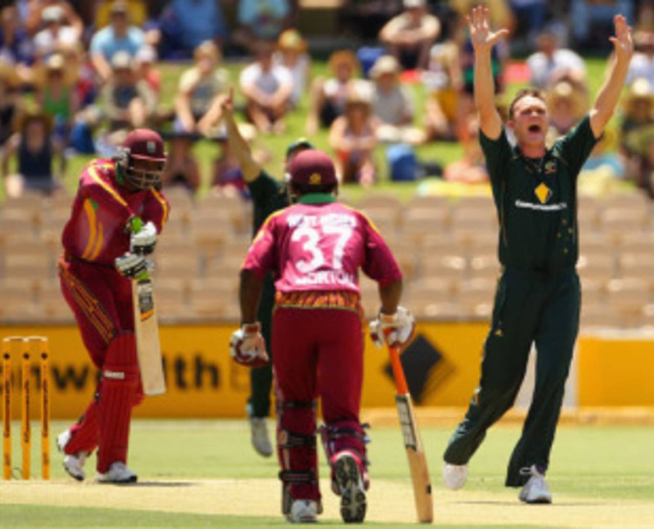 Doug Bollinger appeals successfully for Chris Gayle's wicket, Australia v West Indies, 2nd ODI, Adelaide, 9 February, 2010