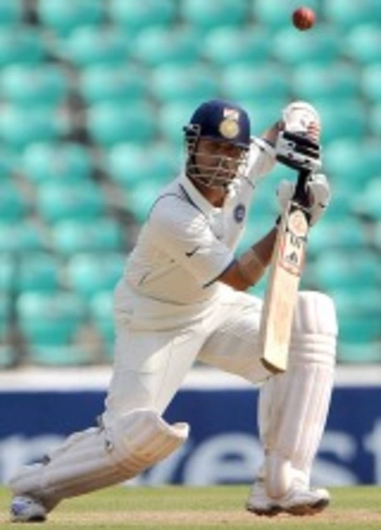Sachin Tendulkar pushes on the off side, India v South Africa, 1st Test, Nagpur, 4th day, February 9, 2010