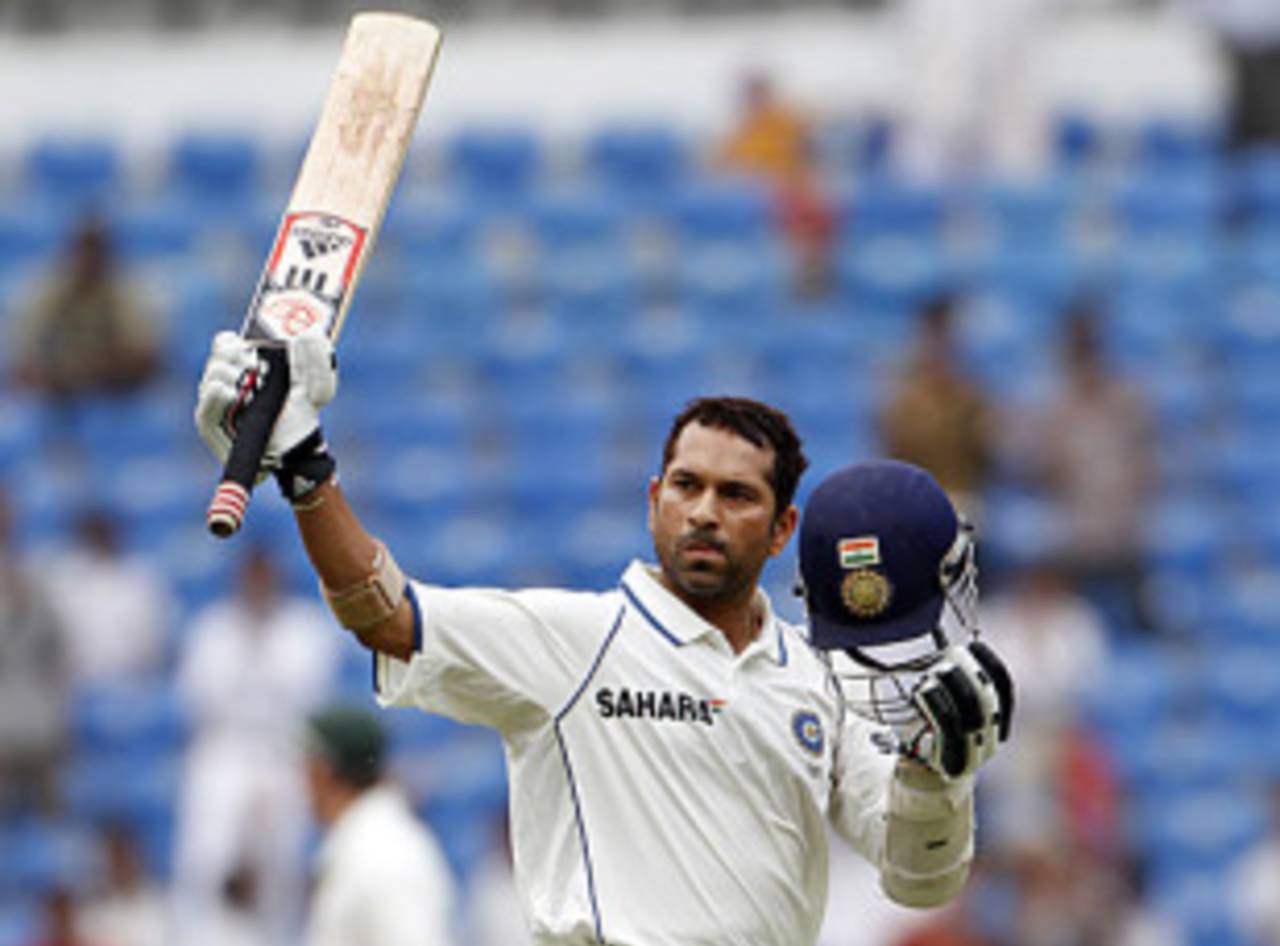Sachin Tendulkar celebrates his 46th Test century, India v South Africa, 1st Test, Nagpur, 4th day, February 9, 2010