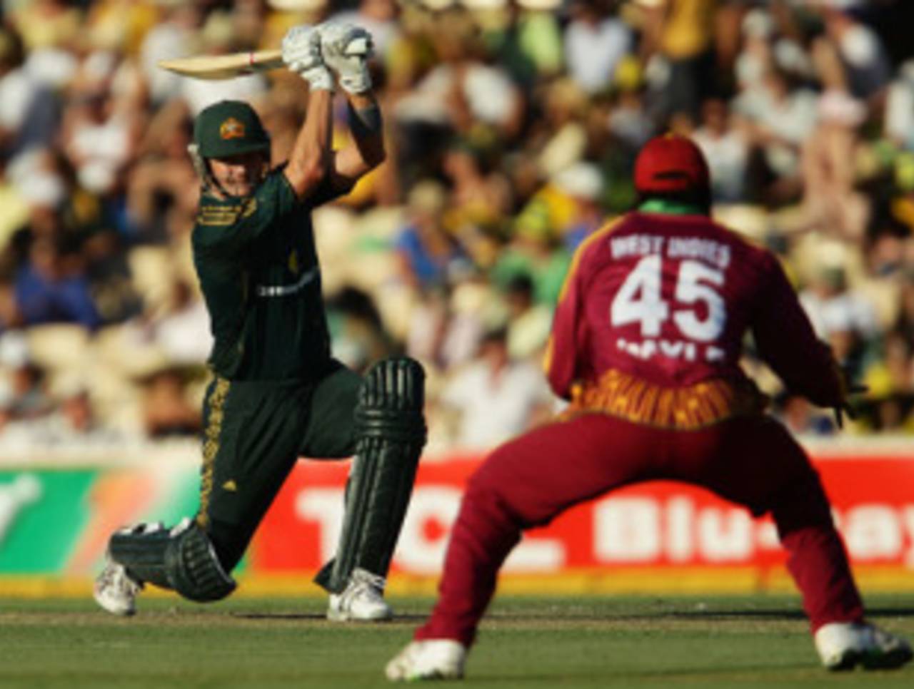 Shane Watson muscles a drive during his half-century, Australia v West Indies, 2nd ODI, Adelaide, 9 February, 2010