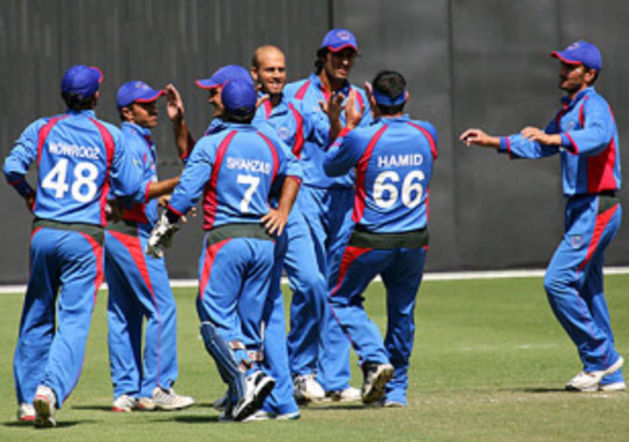 Afghanistan players celebrate the fall of Mohammad Iqbal, United Arab Emirates v Afghanistan, ICC World Twenty20 Qualifier, Super Four, Dubai, February 13, 2010