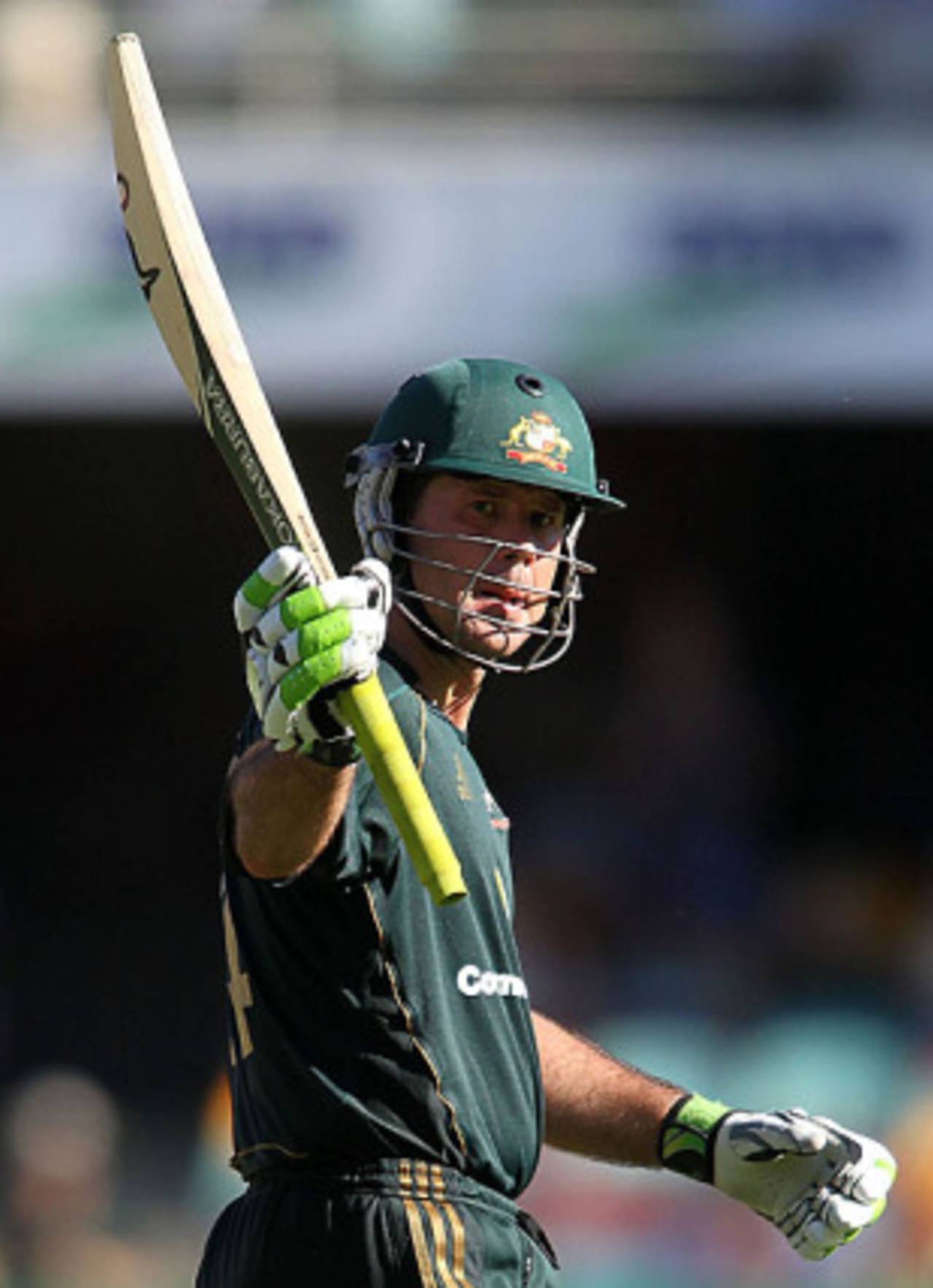 Ricky Ponting acknowledges his 29th ODI hundred, Australia v West Indies, 4th ODI, Brisbane, February 14, 2010