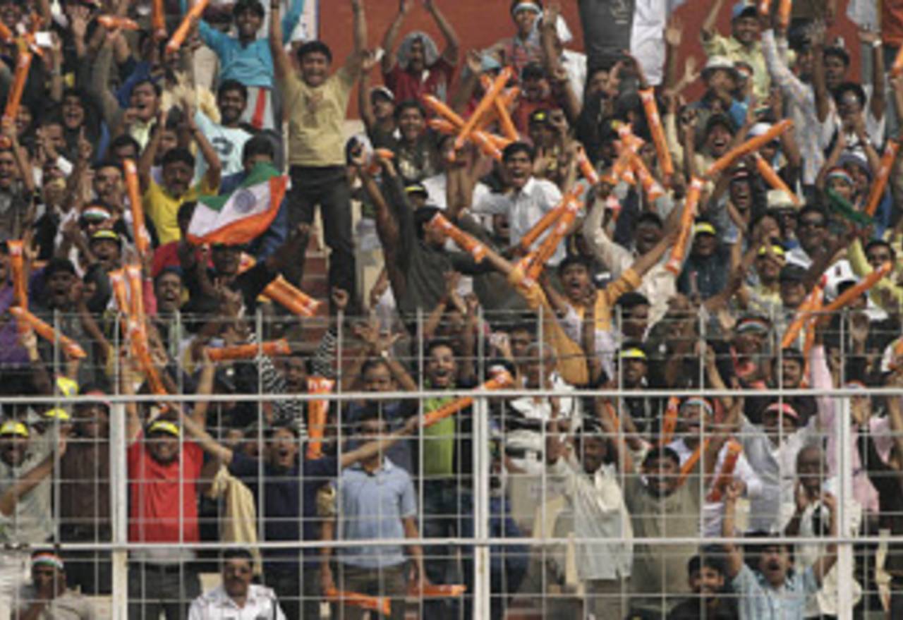 The Eden Gardens crowd erupts as another South African wicket falls, India v South Africa, 2nd Test, Kolkata, 1st day, February 14, 2010