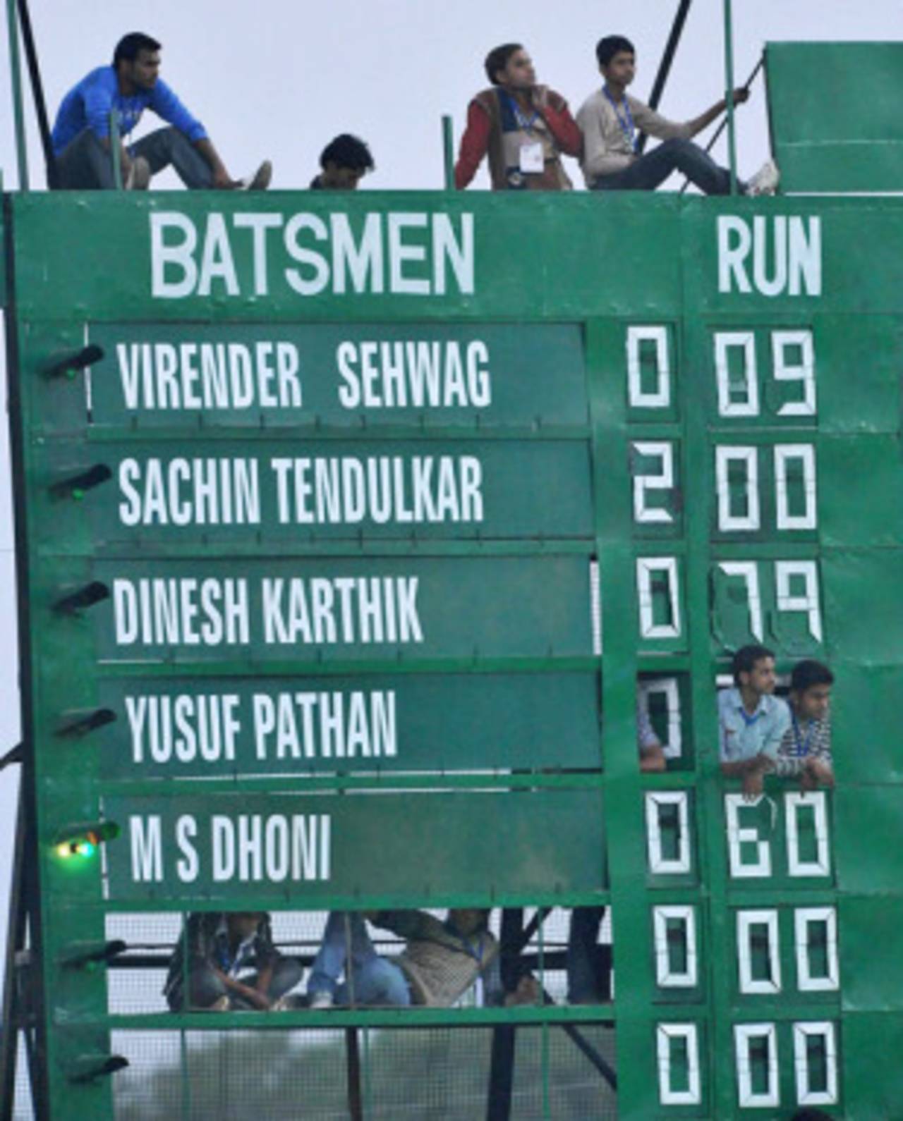 There were spectators everywhere, even on the scoreboard that displayed the historic figures, 2nd ODI, Gwalior, February 24, 2010