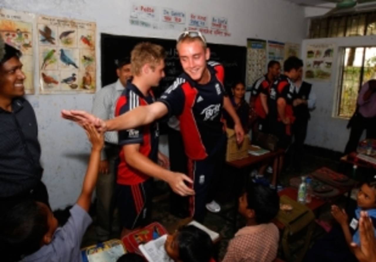 Stuart Broad was one of the England players to visit a school near Dhaka as part of a UN food programme&nbsp;&nbsp;&bull;&nbsp;&nbsp;Getty Images