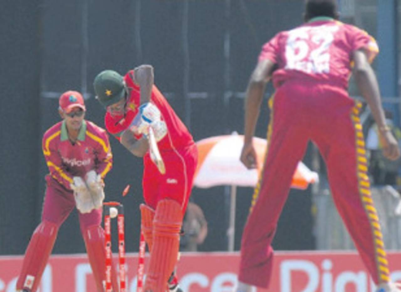 Vusi Sibanda is bowled by Suleiman Ban with the first ball of the match, but it was Zimbabwe's spinners who made the best of the conditions&nbsp;&nbsp;&bull;&nbsp;&nbsp;The Nation