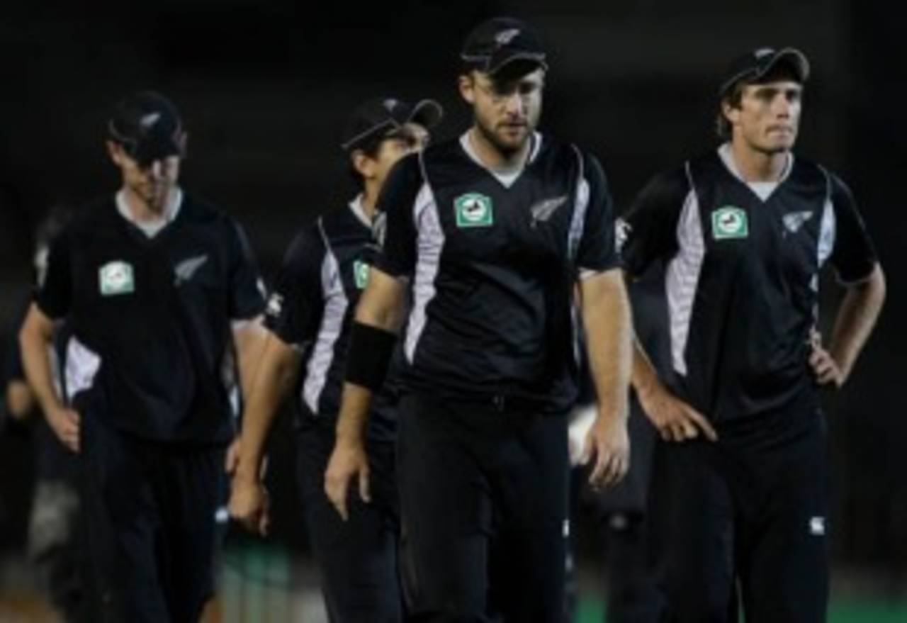Daniel Vettori leads his team off the field, New Zealand v Australia, 4th ODI, Auckland, March 11, 2010