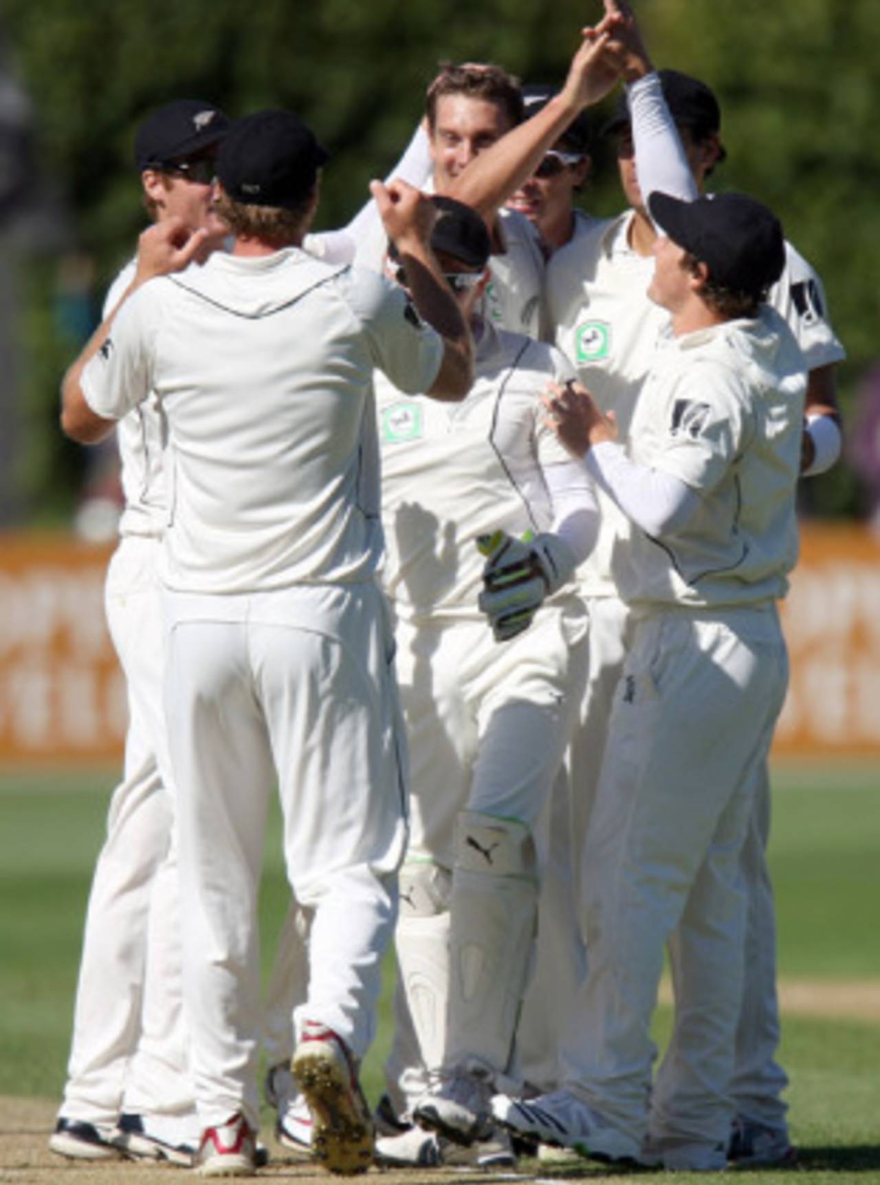 Brent Arnel is mobbed after his first Test wicket&nbsp;&nbsp;&bull;&nbsp;&nbsp;Getty Images