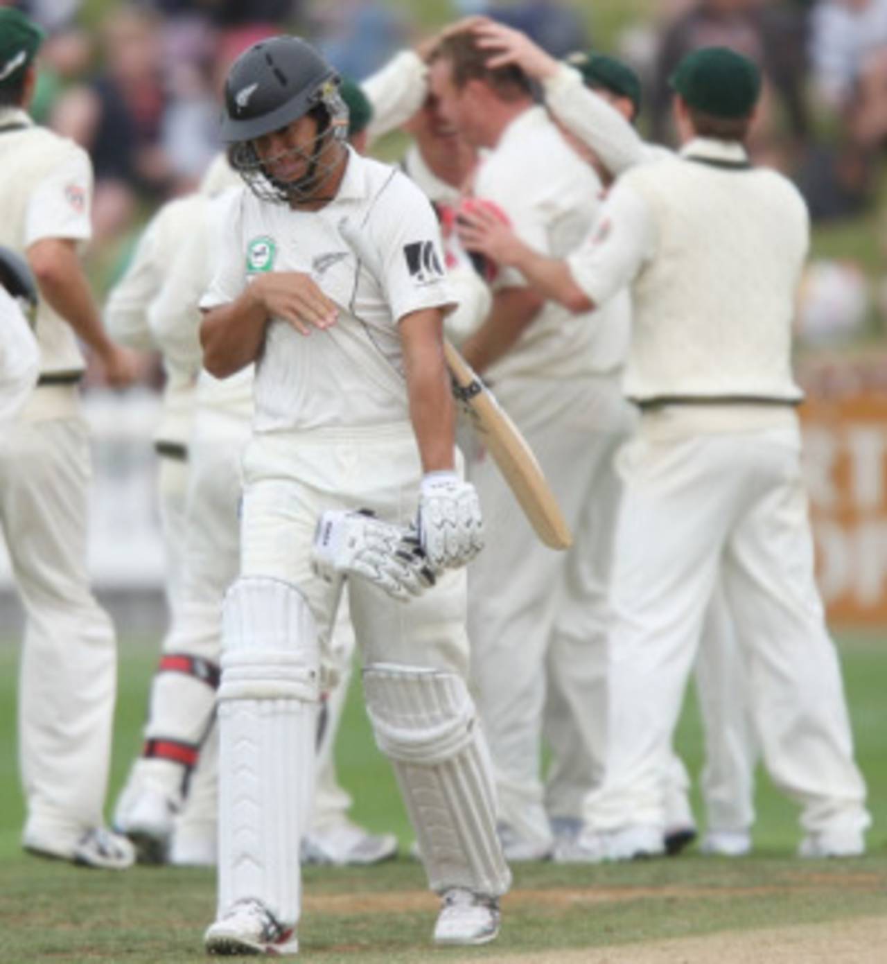 Ross Taylor leaves after edging Doug Bollinger, 1st Test, 2nd day, Wellington, March 20, 2010