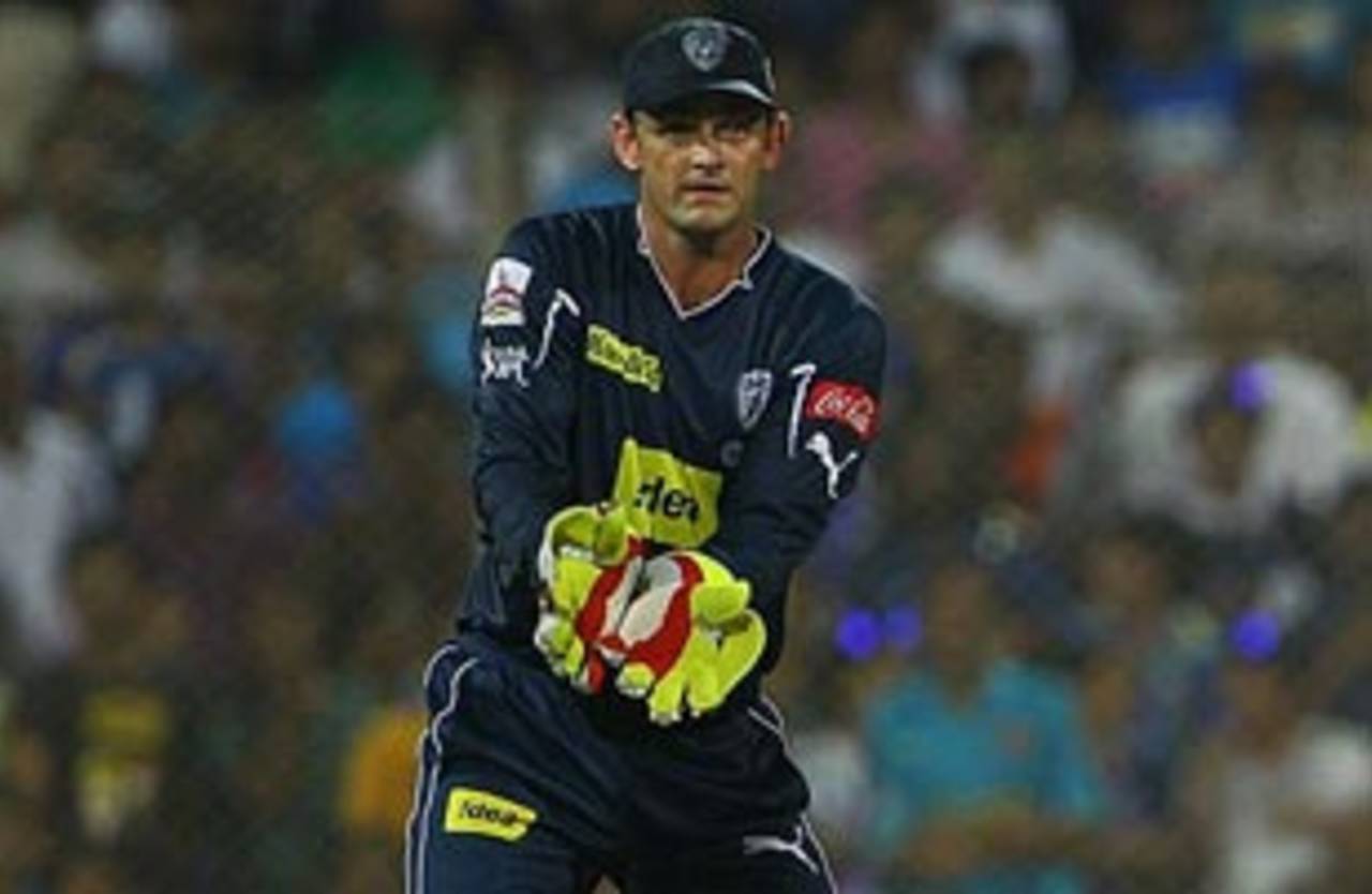 Adam Gilchrist watches a ball speed to the boundary, Deccan Chargers v Mumbai Indians, IPL, Mumbai (DY Patil), March 28, 2010