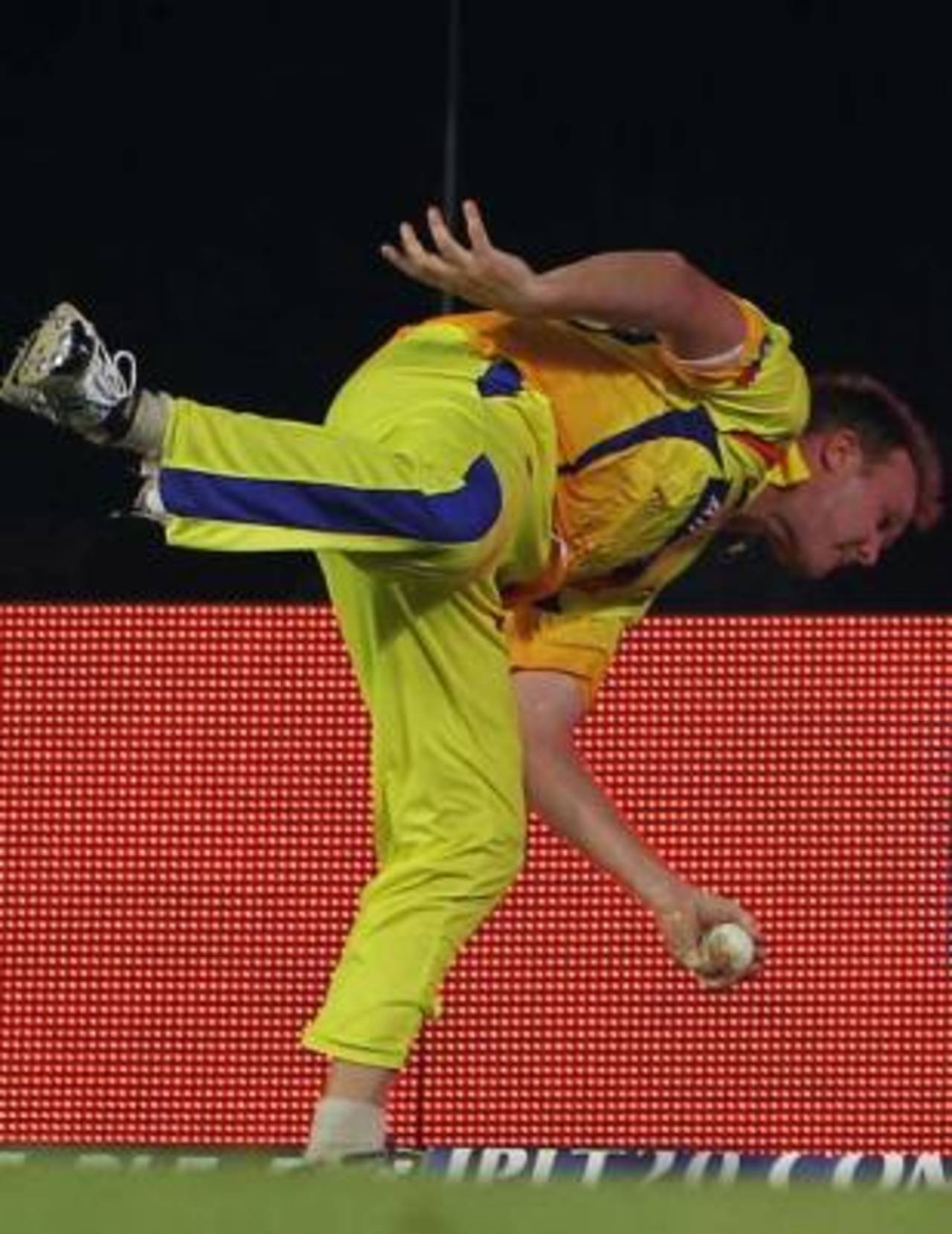 Doug Bollinger in the process of pouching a stunning catch, Chennai Super Kings v Rajasthan Royals, IPL, Chennai, April 3, 2010