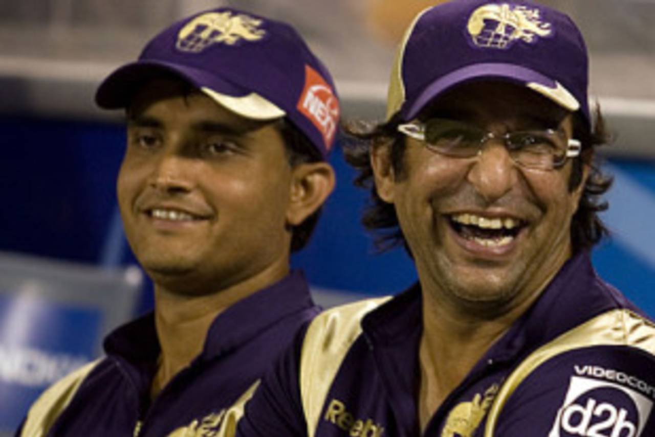 Wasim Akram relaxes in the dugout with Sourav Ganguly, Kolkata Knight Riders v Chennai Super Kings, IPL, March 16, 2010 