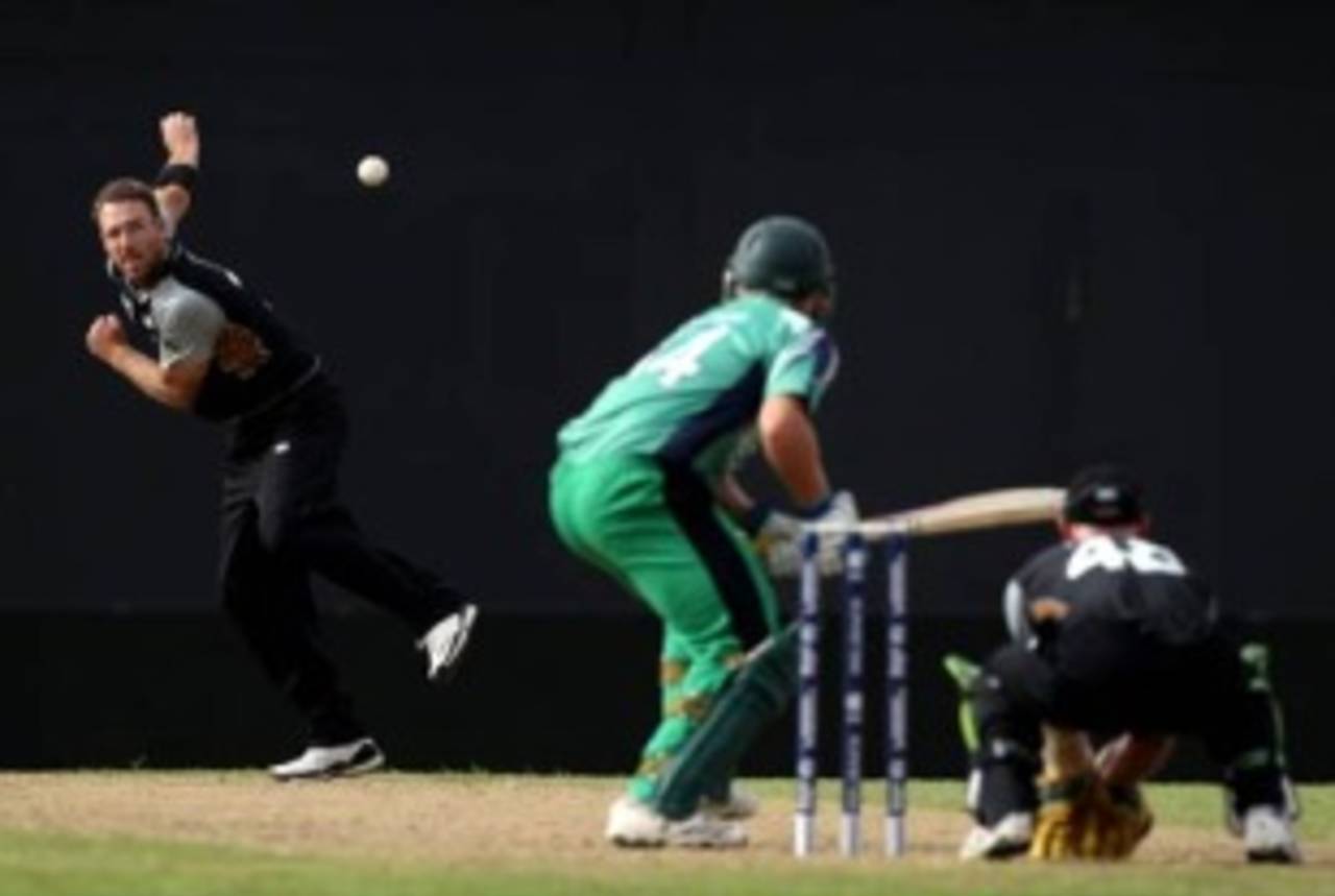 Daniel Vettori sends down a delivery, Ireland v New Zealand, ICC World Twenty20 warm-up, Guyana, April 27, 2010