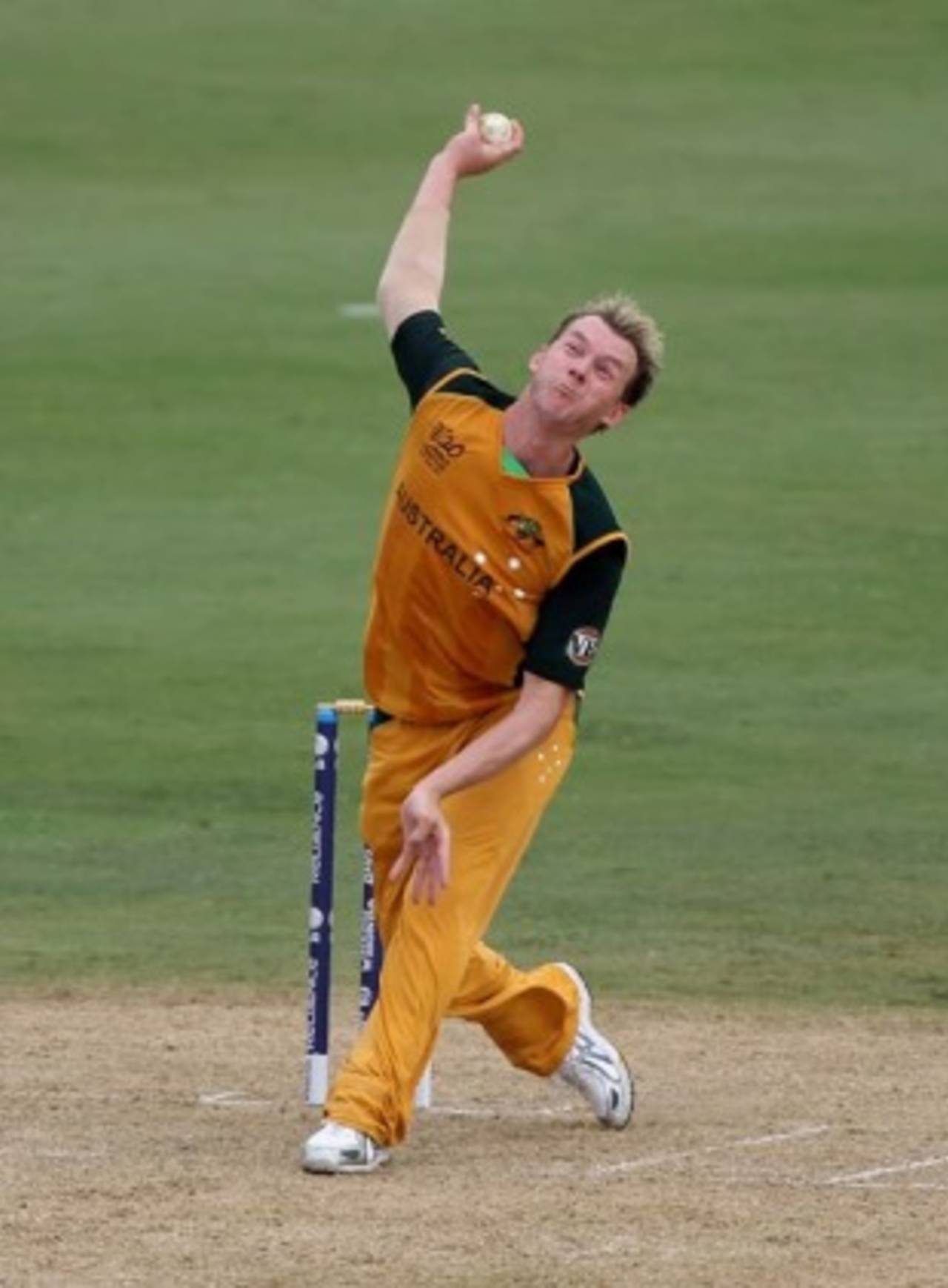Brett Lee sends down a delivery, Australia v Zimbabwe, ICC World Twenty20 warm-up match, St Lucia, April 27, 2010