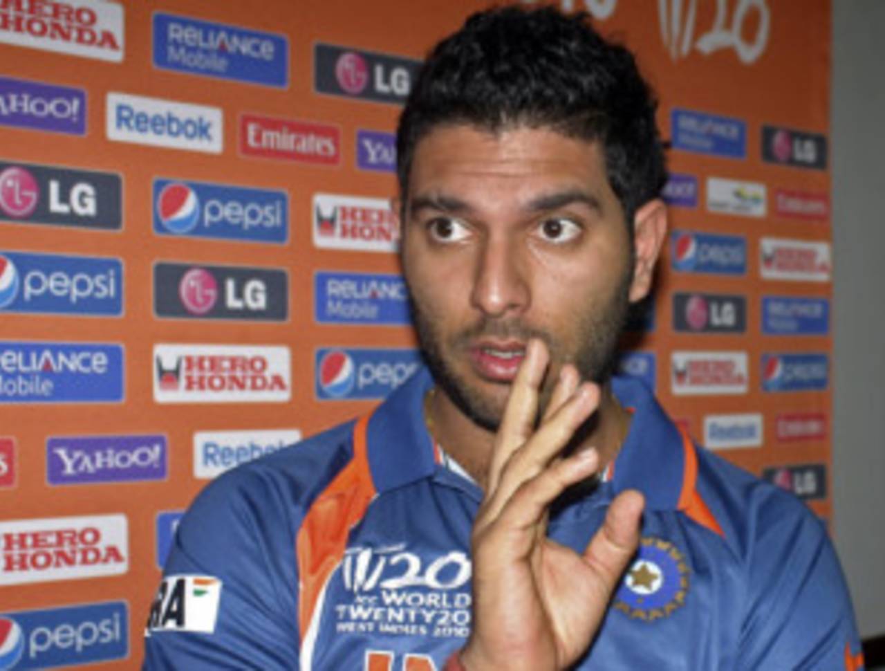 Yuvraj Singh fields questions from reporters ahead of India's World Twenty20 campaign, St Lucia, April 29, 2010